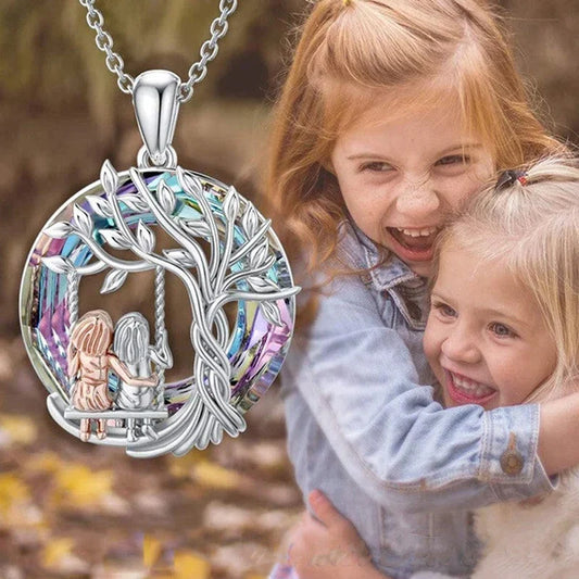 Árbol de la vida Hermana en el columpio Collar con colgante de cristal plata - additional image 1